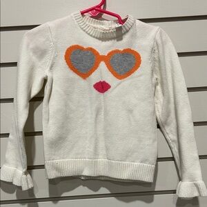 Janie and Jack White Sweater with Heart Glasses Design